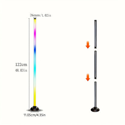 Slim RGB+IC Corner Floor Lamp with Segmented Light Bar, App and Remote Controls, Music Sync and One- or Two-Lamp Options