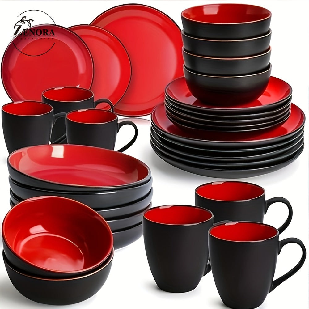 Ceramic Dinnerware Set for 4 – Porcelain Plates Bowls Cups Matte Finish Dishwasher Microwave Oven Safe Stoneware Tableware Scratch Resistant for Restaurant Kitchen Wedding Anniversary Gift