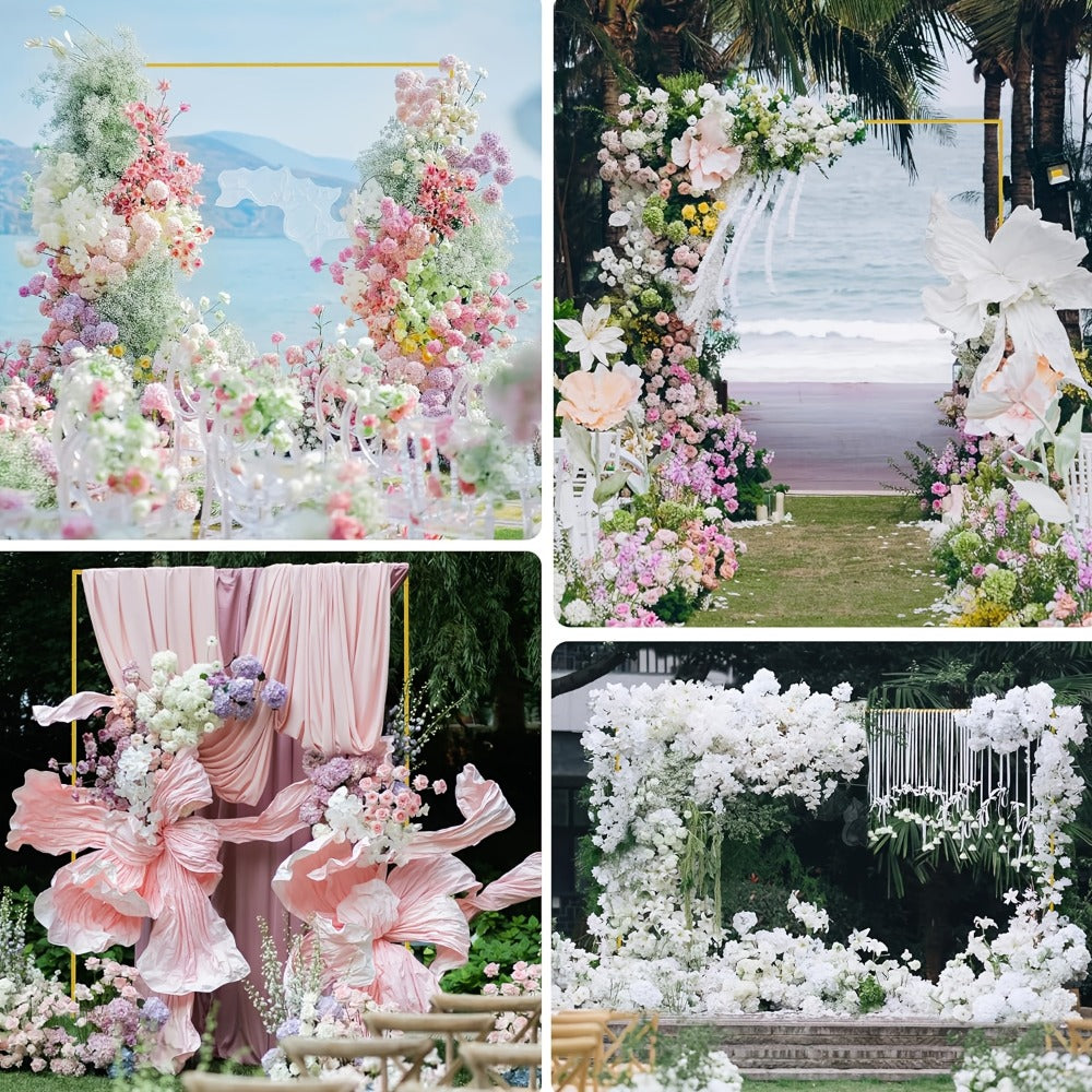 Backdrop Stand Gold Square Frame with 6.5, 6.6 and 8-Foot Selections, Adjustable Crossbar and Flat Feet
