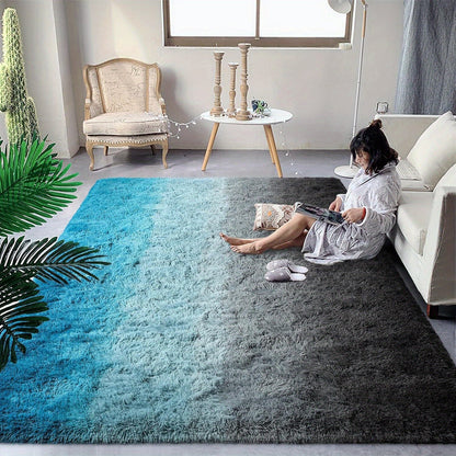 Area Rug Gradient Polyester Plush Mat in Seven Colors and Three Machine-Washable Room Sizes