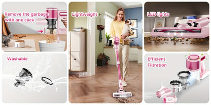 Cordless Vacuum Cleaner 55KPa 8-in-1 Stick Vacuum with LED Light 180° Swivel Lightweight Wireless for Hardwood Carpet Pet Hair Stairs Car Sofa Home Office