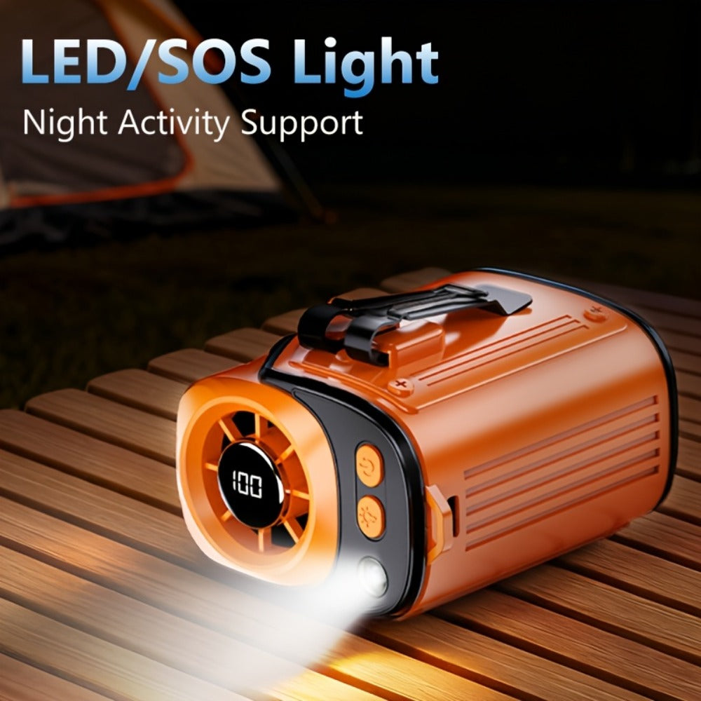 Portable Fan, 3600mAh Three-in-One Waist Clip Model with Adjustable Speeds, LED Flashlight and Digital Display