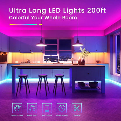 RGB Smart IC LED Strip Light Kit, 25ft to 200ft with App, Handheld Remote, Music Mode and Five Length Options