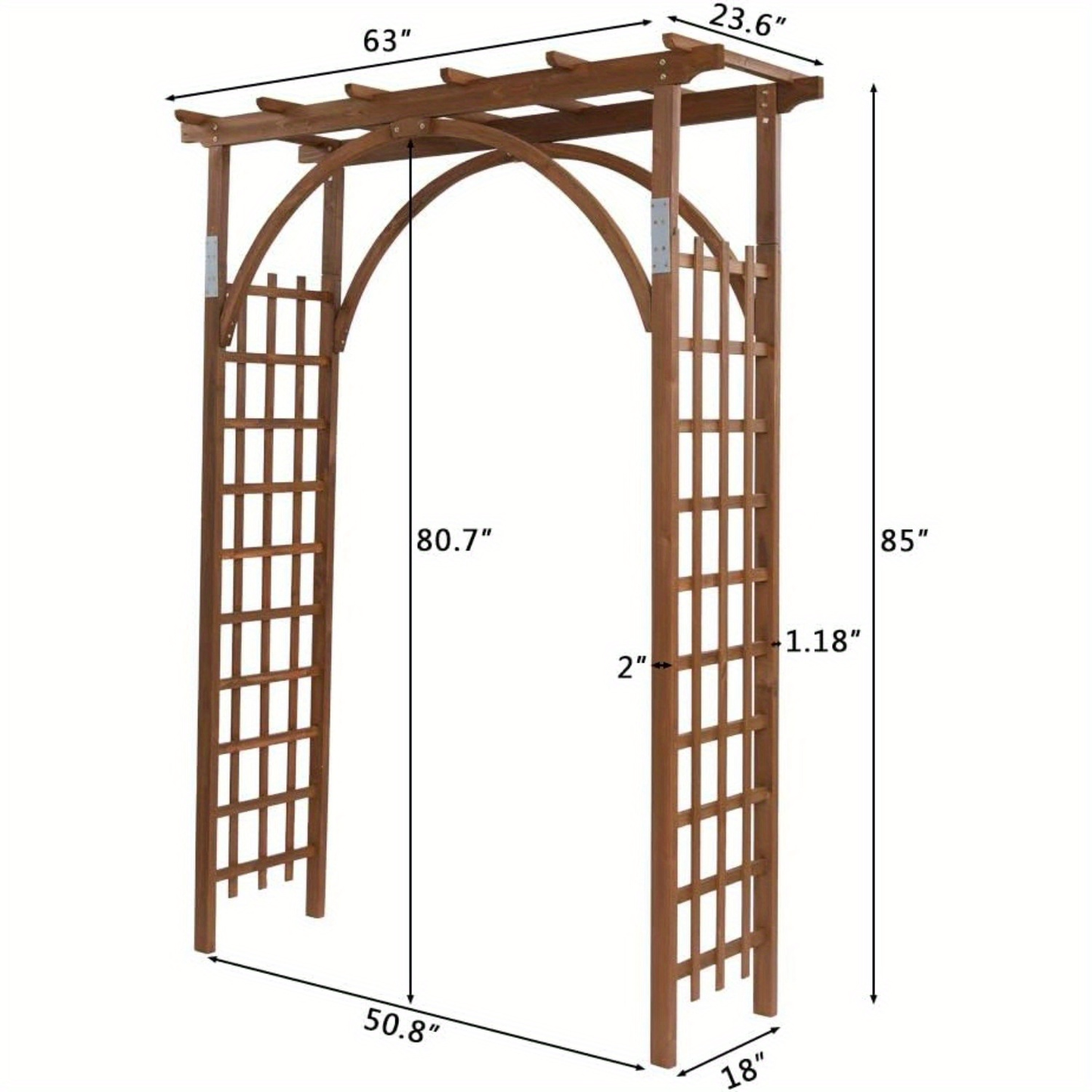 85" Brown Wooden Wedding Arch - Garden Arbor for Ceremonies, Plant Trellis, Backyard Pergola, And Christmas Decoration