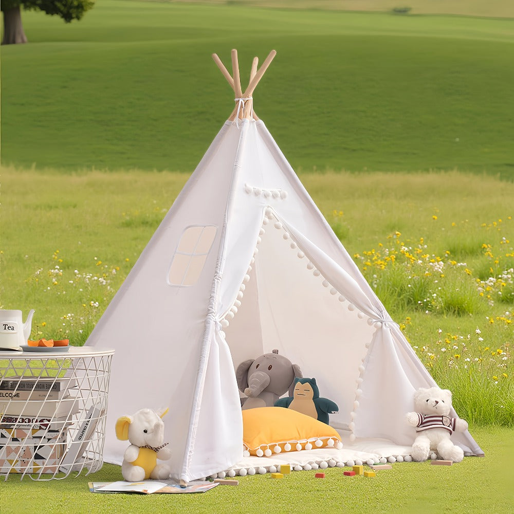 Kids Teepee Play Tent with 140 x 120cm Frame, White, Blue, Pink or Star Fabric Options and No Sitting Mat