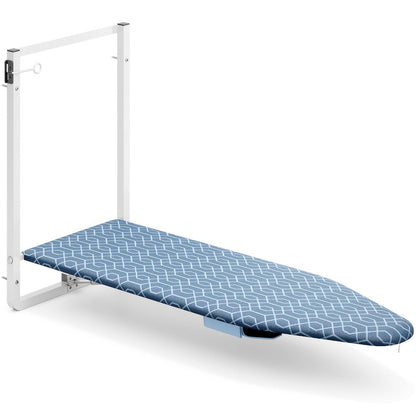 Wall-Mounted Fold-Down Ironing Board with 36-by-12-Inch Surface in Light Blue or Blue Covers