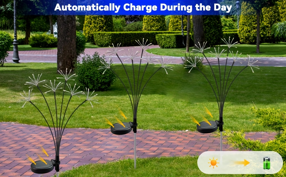 Solar Garden Lights Outdoor 4 Pack Twinkling Swaying Firework LED Stake Lights 2 Modes – Decorative Solar Path Lights for Yard Patio Flowerbed Camping Christmas Party Decor