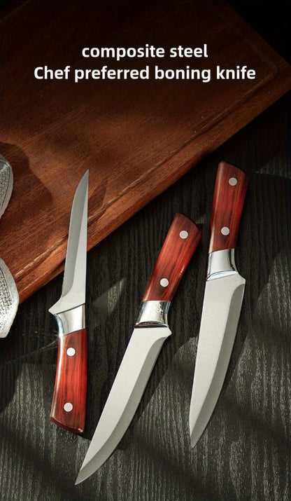 Kitchen Knife Set 3-Piece Hand-Forged Stainless Steel Boning, Fillet and Carving Knives with Optional Sheath