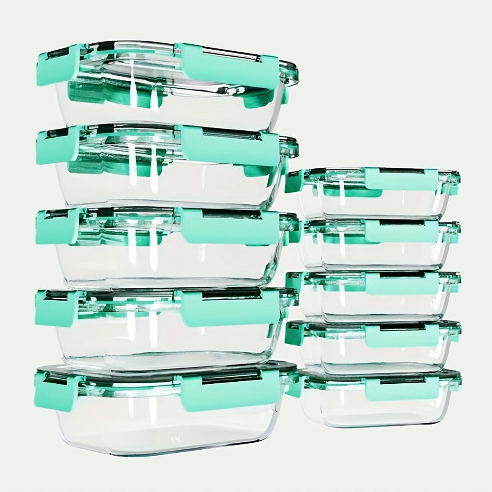 Food Storage Containers Ten-Piece Borosilicate Glass Set with Snap-Lock Lids in Pink, Black or Green