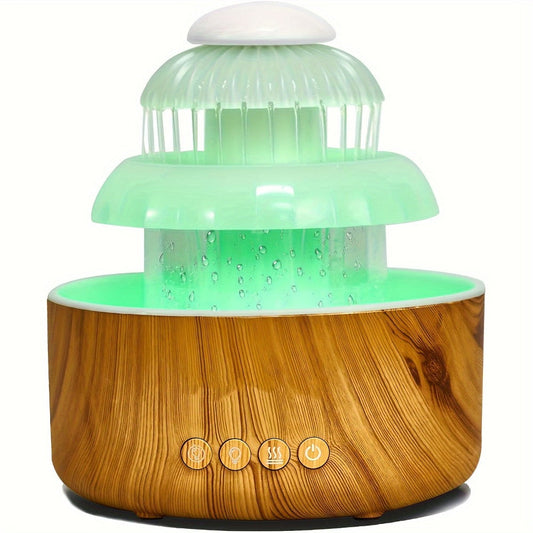 Humidifier Rain-Sound Model with Eight-Color Night Light, 10-Hour Runtime and Water-Soluble Oil Compatibility