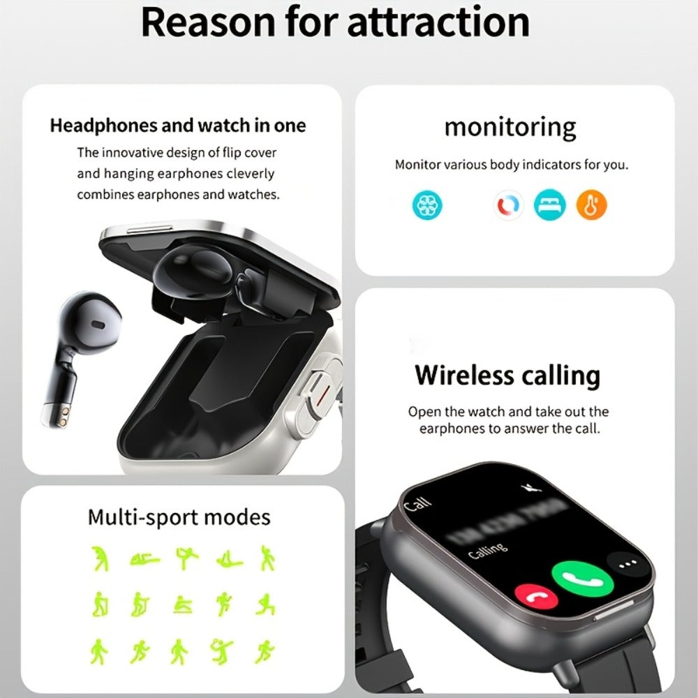 Smart Watch and TWS Earbuds Combo with Integrated Charging Case and Ten Metal Strap Selections