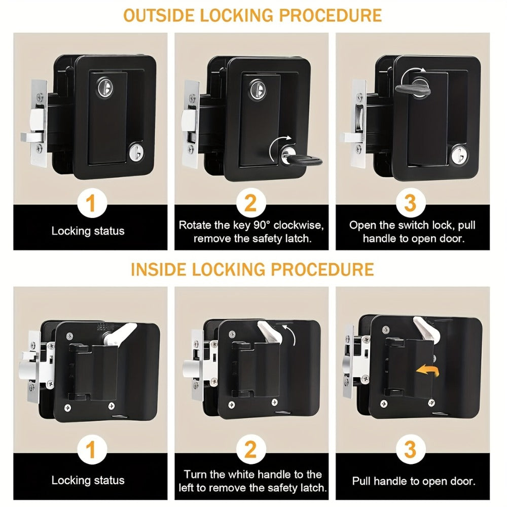 RV Door Lock Replacement – Travel Trailer Entry Door Lock with Deadbolt, Fits 2-3/4" x 3-3/4" Hole, 1-1/4" to 1-1/2" Door Thickness, Zinc Alloy, Includes 4 Keys, Compatible with Cargo & Horse Trailers