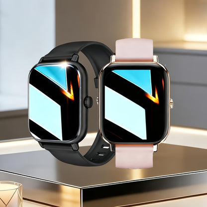 Couple's Set Smartwatch with Voice Assistant – Wireless Calling, Built-in Speaker, Music Control, Fitness Tracker – Matching His & Hers Gift Set Black Pink Silver – iPhone & Android Compatible