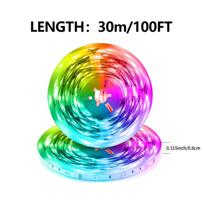 Music Sync LED Strip Lights with APP & 24-Key Remote - RGB Color Changing Built-in Mic USB Plug-and-Play 100FT 130FT 200FT for Bedroom Gaming Room Party Holiday Home Decoration