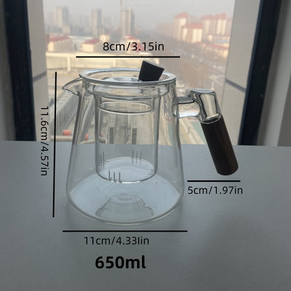 Glass Teapot with Filter 650ml - Stovetop Safe Tea and Coffee Pot with Handle, Tea Water Separator, Borosilicate Glass Kettle for Loose Leaf Tea, Smoke Gray Transparent