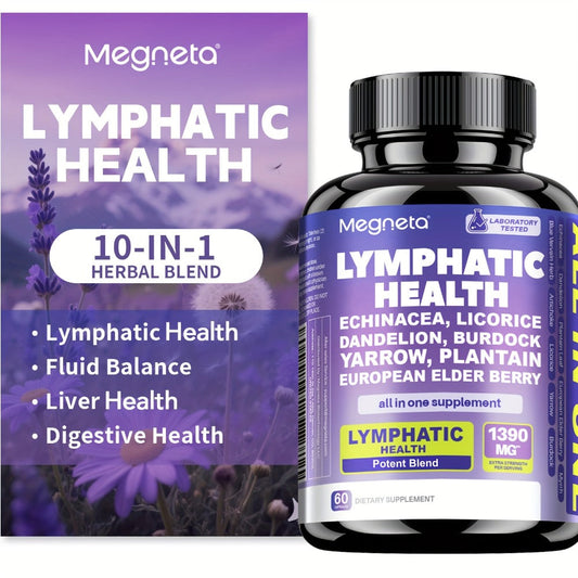 Lymphatic Health Supplement Capsules 30 Servings with Echinacea, Dandelion, Elderberry & Burdock for Fluid Circulation, Lymph System, Liver & Antioxidant Support for Men & Women