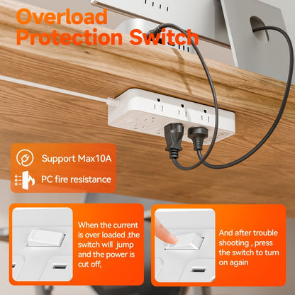 Power Strip Flat Plug 18-in-1 Surge Protector with 12 AC Outlets, 4 USB-A, 2 USB-C and 5- or 10-Foot Cord