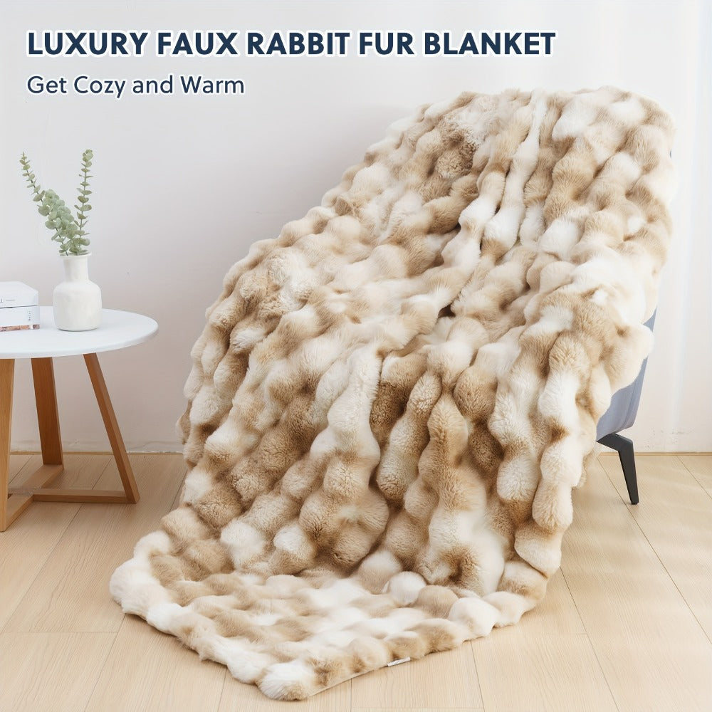 Faux Rabbit Fur Throw Blanket in 11 Checkout Colors and Throw, Twin, Queen or King Size Options
