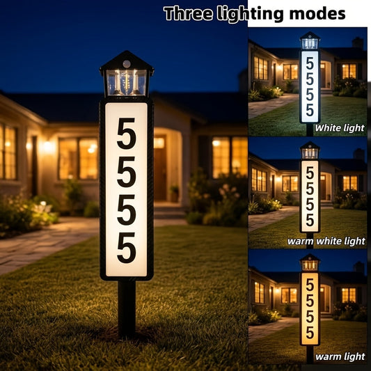 Solar House Number Light Outdoor Waterproof IP44, LED Address Sign Wall Lamp with Light Sensor, 3 Lighting Modes, Auto On/Off Dusk to Dawn, Retro Bronze & Black
