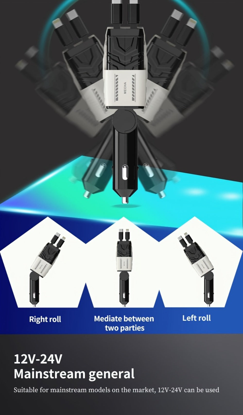 120W Fast Car Charger 4-in-1 with Retractable PD 3.0 Type-C Cable & Multi-Port USB Adapter – Short Circuit & Overheat Protection for iPhone Samsung Galaxy S25 Ultra Huawei Android, 4 Colors Available