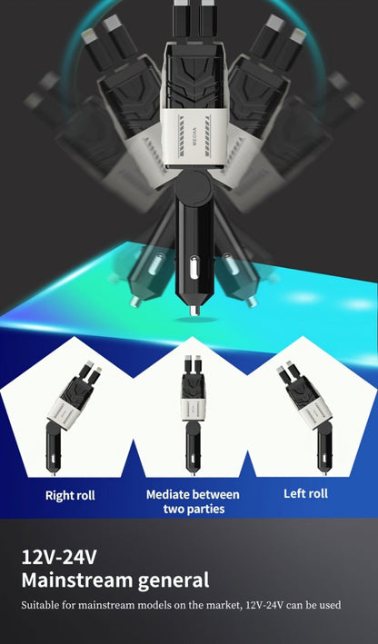 120W Fast Car Charger 4-in-1 with Retractable PD 3.0 Type-C Cable & Multi-Port USB Adapter – Short Circuit & Overheat Protection for iPhone Samsung Galaxy S25 Ultra Huawei Android, 4 Colors Available