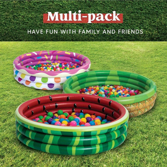 Kiddie Pool 3-Pack – 45 Inch Inflatable Swimming Pool for Kids with Fun Watermelon Pineapple Cupcake Designs, Indoor Outdoor Ball Pit Party Pool Ages 3+