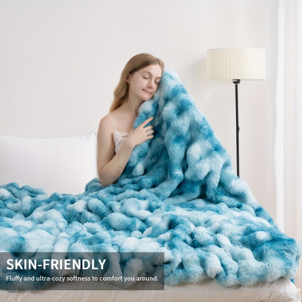 Faux Rabbit Fur Fluffy Blanket – Thick Warm Soft Plush Throw for Bed & Living Room, Luxury Furry Blanket, 8 Colors, 4 Sizes