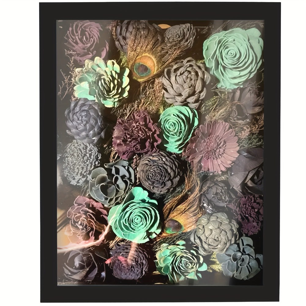 Shadow Box Frame 11x14 with 4 Removable Shelves - Large Deep Display Case for Medals Coins Pins Photos Flowers Keepsakes, Wall Hanging Memory Box for Collections, Black White Brown