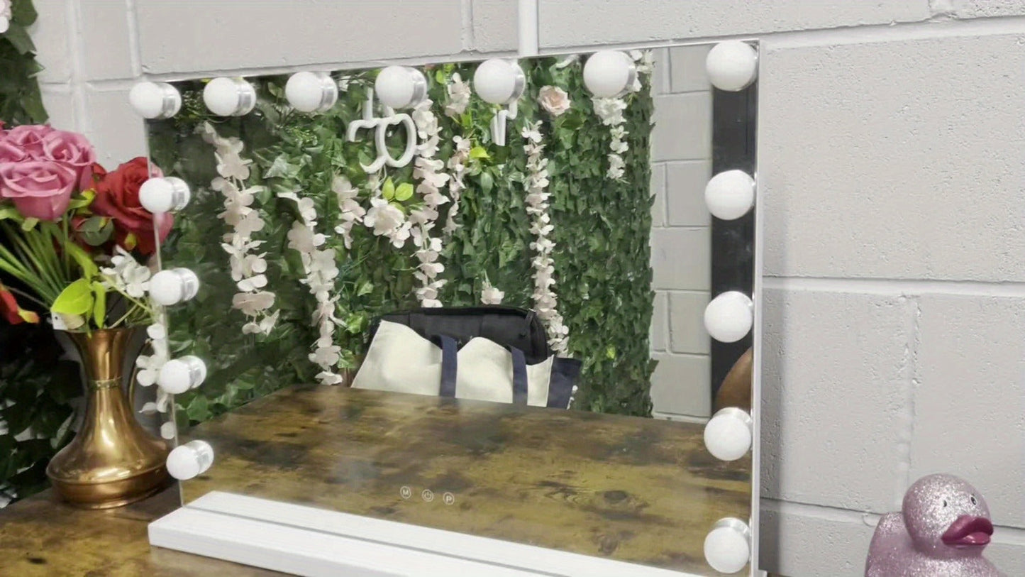 Lighted Vanity Mirror with 15 LED Bulbs - Hollywood Makeup Mirror 23x19 Inch, 3 Color Dimmable Lighting, Wall Mounted or Tabletop, USB Port, Brightness Memory, White, Large Professional Beauty Mirror