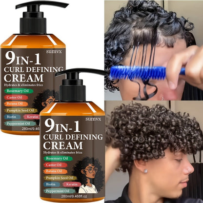 9-in-1 Curl Defining Cream by SUMVX in a Two-Pack of 280ml Pump Bottles with Seven Front-Label Ingredients