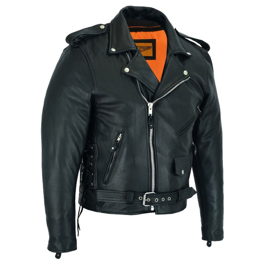 Motorcycle Leather Jacket Men – Heavy Duty Cowhide, Classic Black, Multiple Pockets, Adjustable Laces, Sizes S–XXXXL