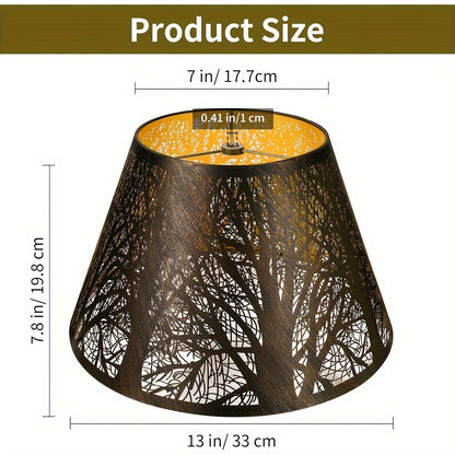 Metal Lampshade Etched Forest & Leaf Design | Black Exterior Gold Interior | Barrel Lamp Shade for Table Lamp & Floor Lamp | Medium Large Decorative Lampshade 7x13x7.8 inch