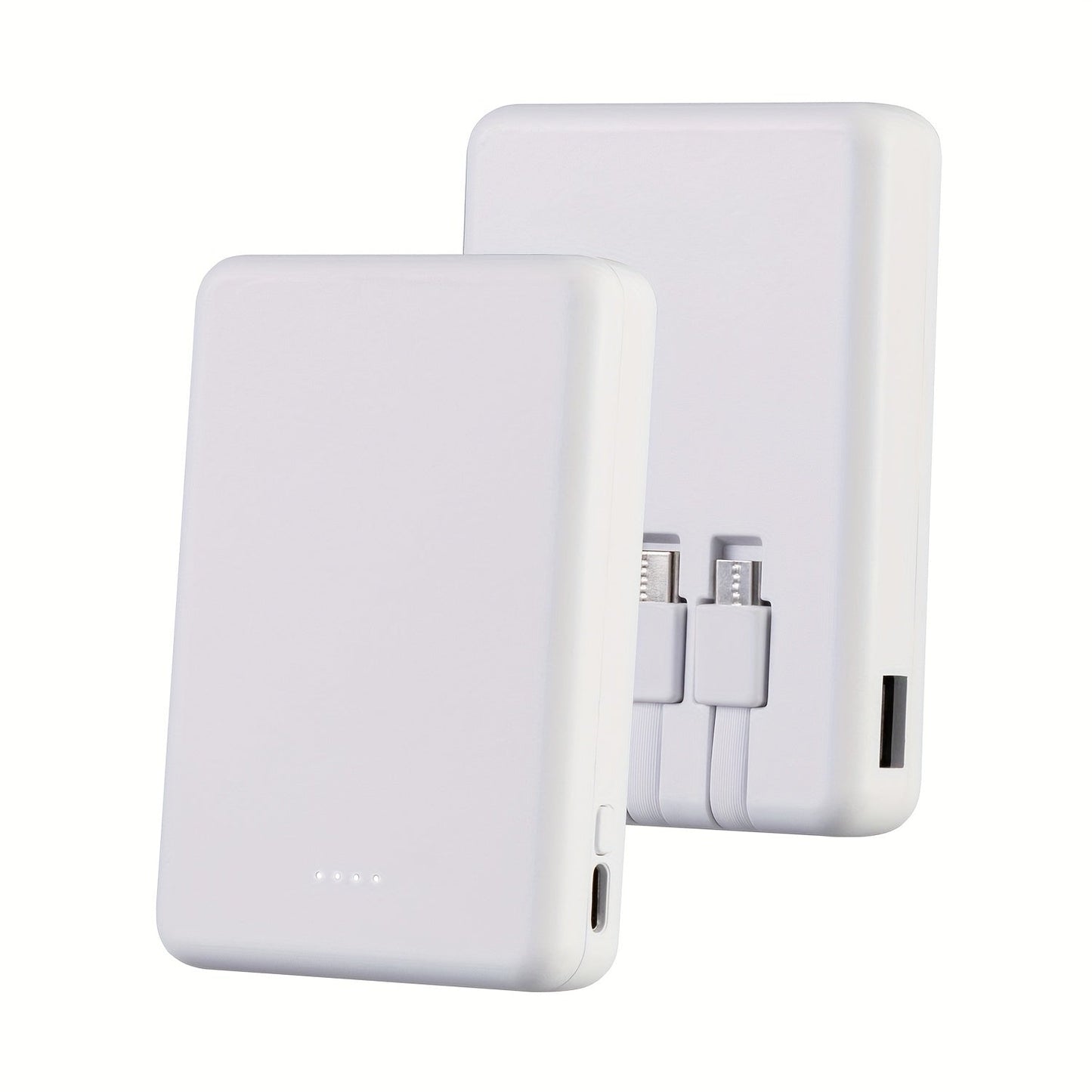 Slim Power Bank 5000mAh / 10000mAh with Built-in USB-C Cable, Charges 4 Devices Simultaneously, LED Indicator – Ultra-Compact Portable Charger for iPhone, Android, Travel, Everyday Carry