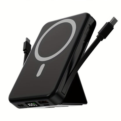 Power Bank 10000mAh Magnetic 15W Wireless and 22.5W Wired with Built-In Cables, Stand and Display