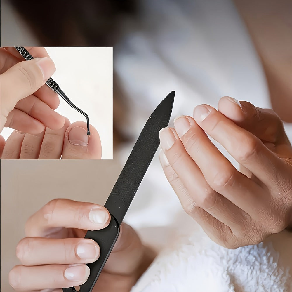 Wide-Jaw Nail Clipper Set, Five-Piece Black-Handle Kit with Straight, Concave and 45-Degree Slanted Tools
