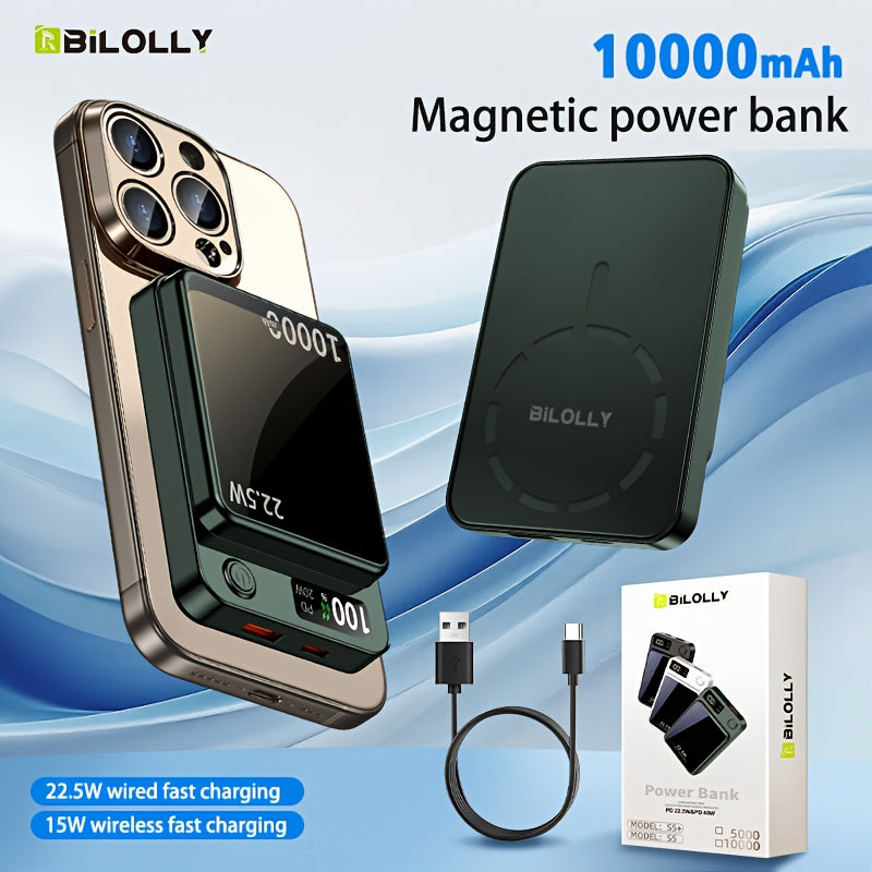 Power Bank Magnetic 10000mAh or 15000mAh with 15W Wireless, 22.5W Wired, USB-C and LED Display