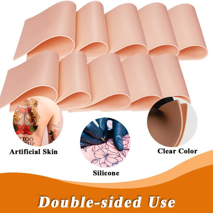 Silicone Tattoo Practice Skin 3mm Thick Double-Sided Fake Skin for Beginners & Professional Artists - Line Work Shading Outlining Eyebrow Eyeliner PMU Training Sheets