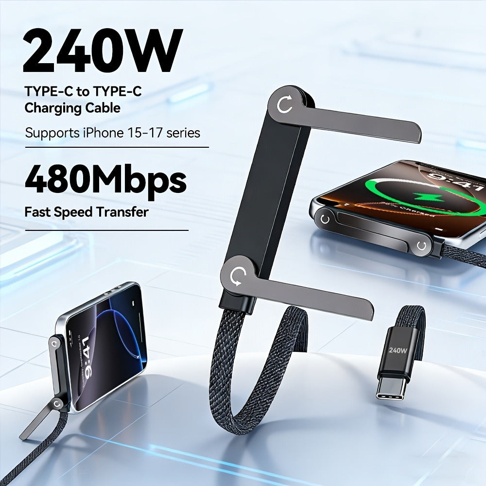 Folding-Bracket USB-C to USB-C Cable with 240W Marking, 480Mbps Graphic and 4.92 ft Length