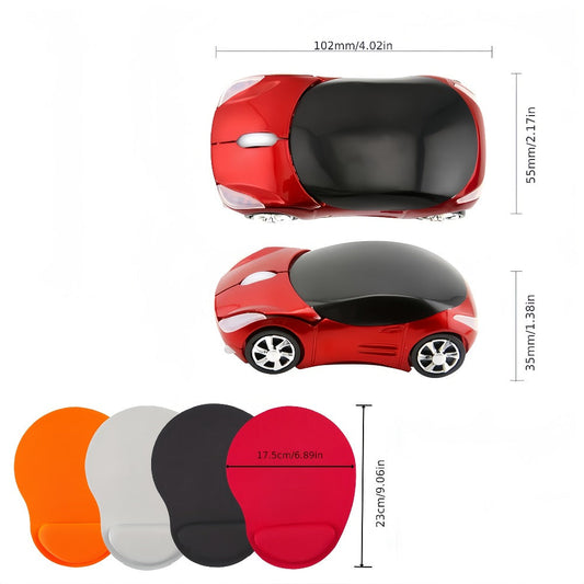 Car Shaped Mouse and Mouse Pad Bundle Set – 2-Piece Creative Novelty Wired USB Optical Mouse + Surprise Color Pad for PC, Laptop, Desktop & Gaming | Unique Gift for Car Lovers, Couples & Gamers | Red