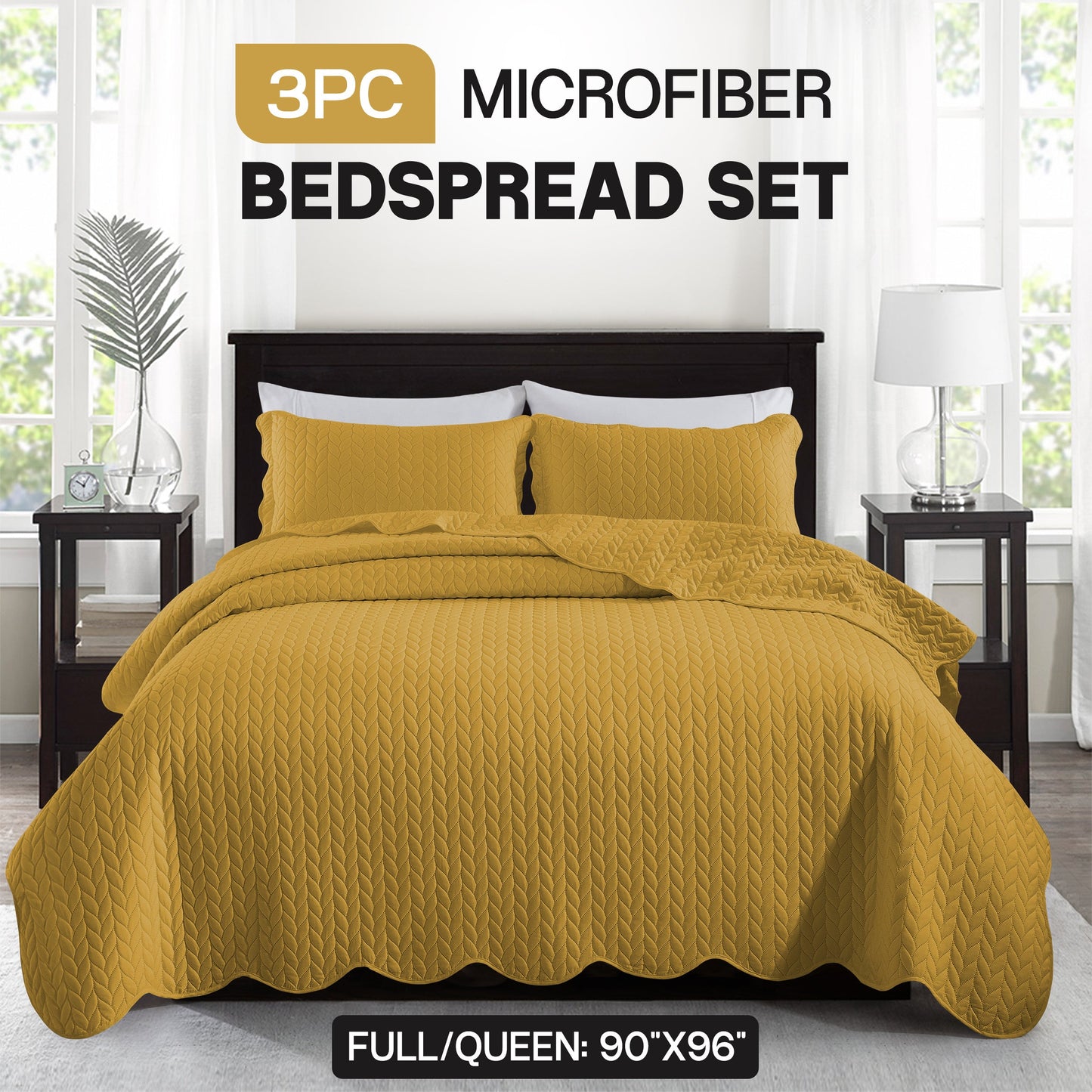 Chevron-Texture Three-Piece Bedspread Set in 16 Colors with Twin, Queen-Full, King and California King Sizes