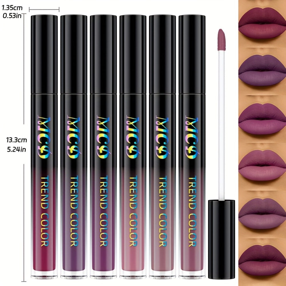 Matte Liquid Lipstick Set 6pcs Lip Glaze Long-Lasting Non-Sticky Non-Drying Colorfast Velvet Finish with Natural Scent Defines Lip Contour All-Day Wear Everyday Makeup Gift Set for Women
