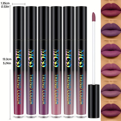 Matte Liquid Lipstick Set 6pcs Lip Glaze Long-Lasting Non-Sticky Non-Drying Colorfast Velvet Finish with Natural Scent Defines Lip Contour All-Day Wear Everyday Makeup Gift Set for Women