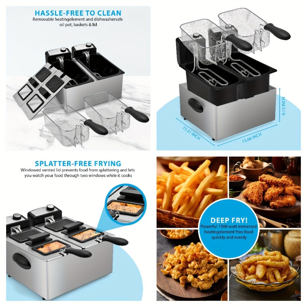Electric Deep Fryer Stainless Steel Basket 1.5L to 6L – Adjustable Temperature Foldable Handle Transparent Window Anti-Splash Lid | Dishwasher Safe Easy Clean | Home Family Dinner Party Kitchen