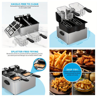 Electric Deep Fryer Stainless Steel Basket 1.5L to 6L – Adjustable Temperature Foldable Handle Transparent Window Anti-Splash Lid | Dishwasher Safe Easy Clean | Home Family Dinner Party Kitchen