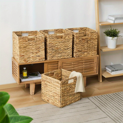 Water Hyacinth Storage Baskets with Seagrass and Paper Rope Options in 2- or 4-Pack Cube Sizes
