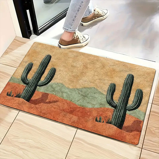 Non-Slip Doormat Cactus Desert Print Flannel Floor Mat – Soft Washable Rug for Bedroom Living Room Entryway Home Decor