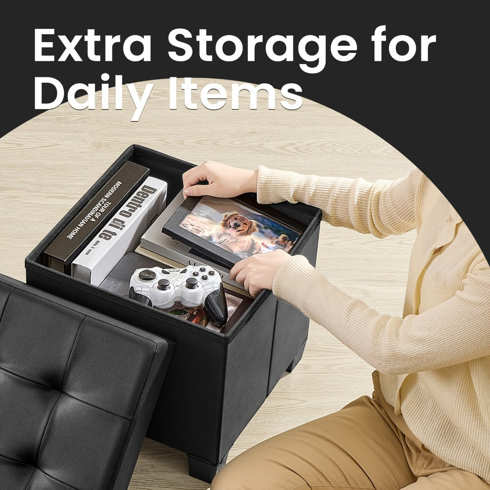 37L Faux Leather Storage Ottoman Cube with Lift-Off Lid, Short Legs and Black or White Finish