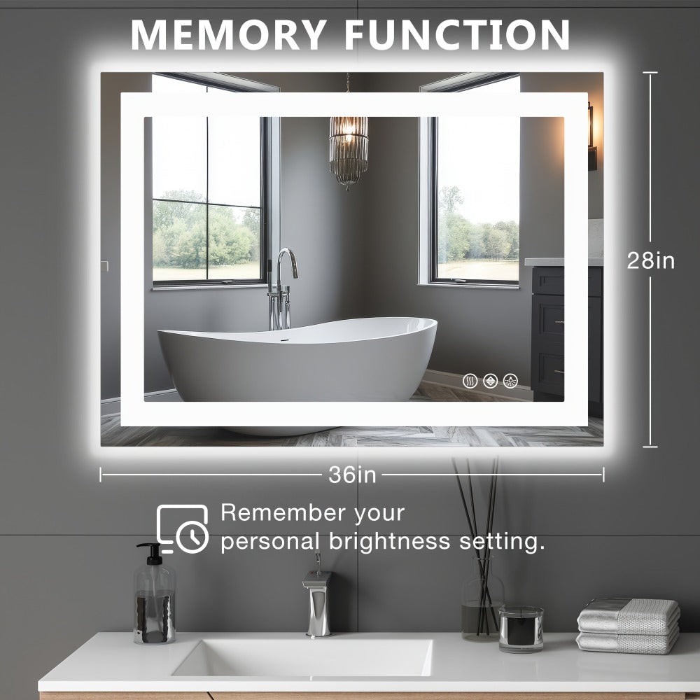 LED Bathroom Mirror with Anti-Fog – Dimmable Vanity Mirror, 3 Color Lighting Modes, Dual Light Source, Wall Mounted Horizontal or Vertical, Tempered Glass, Multiple Sizes