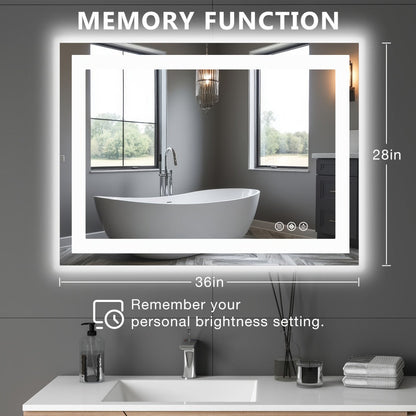 LED Bathroom Mirror with Anti-Fog – Dimmable Vanity Mirror, 3 Color Lighting Modes, Dual Light Source, Wall Mounted Horizontal or Vertical, Tempered Glass, Multiple Sizes