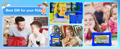 Kids Tablet 7 Inch Android 2GB RAM 16GB 32GB ROM 1TB Expandable WiFi Dual Camera Parental Control Educational Games Eye Protection Drop-Proof Silicone Case Tablet for Kids Toddlers – Pink Blue Purple Navy